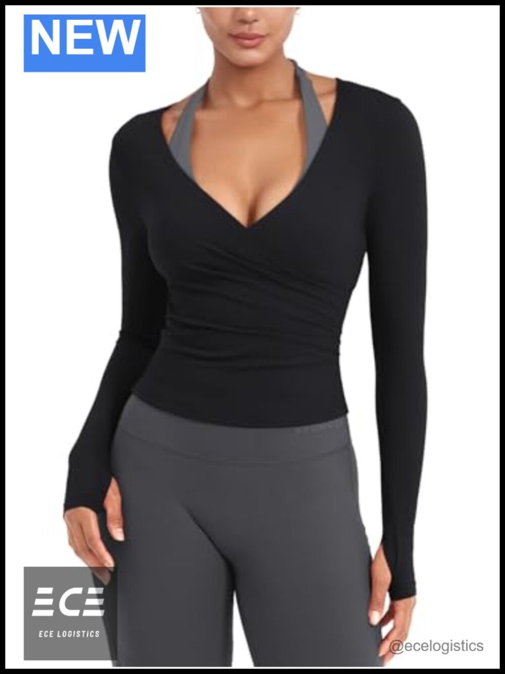Women Workout Wrap Top Long Sleeve Thumbholes Slim Fit Yoga Activewear
